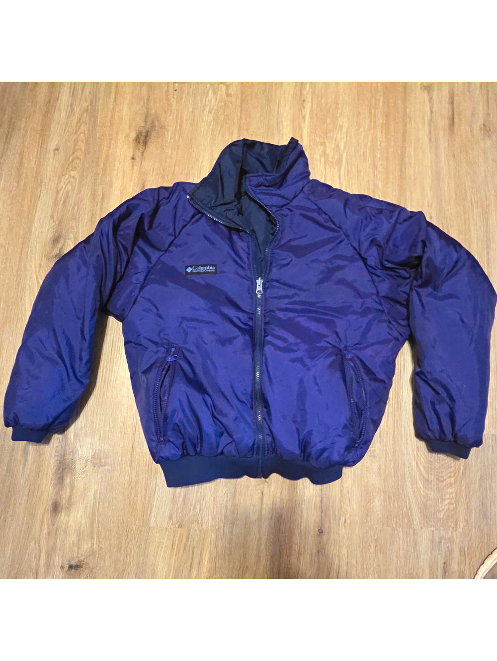 Columbia Men's L Blue Reversible Full Zip Bomber Jacket Pockets Chest 42"